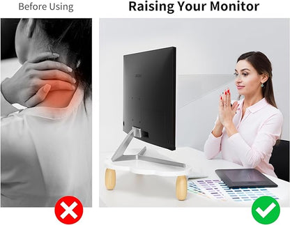 Cloud-Shaped Sturdy Wood Computer Monitor Stand Riser With Drawer, Multi-Purpose Desktop Organizer