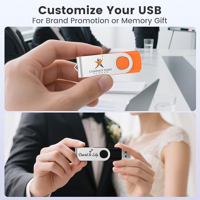 ABLAZE Custom USB Flash Drive 4GB 10 Pack, Personalized USB 2.0 Thumb Drives with Logo, Bulk Memory Sticks for Data Storage (Mixed Colors)