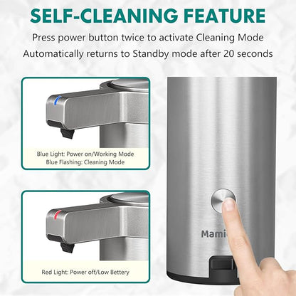 9 oz. Automatic Soap Dispenser Stainless Steel with Sensor Infrared Soap Dispenser Electric IPX5 Waterproof USB-C Charging Motion Sensor for Kitchen & Bathroom (Brushed Silver)