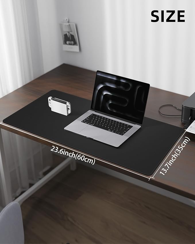 Non-Slip Desk Pad,Desk mat,Large Mouse Pad, Office Desk mat, Waterproof PU Leather Desk Blotter Mat, Desk Cover Mat,Desk Organizer and Accessories for Men(Black, 23.6" x 13.7")