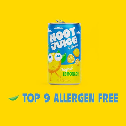 Hoot Juice Lemonade By Lemonati, No Artificial Sweeteners or Flavors, Gluten-Free, Kosher, Non-GMO, Vegan, 7.5 Fl Oz Mini-Cans (24pk, Lemonade)