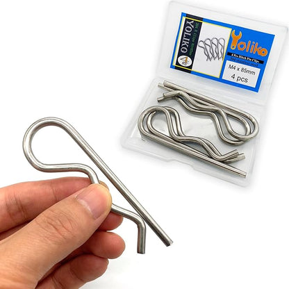 4 Pcs Heavy Duty Stainless Steel Cotter Pin R Clip Large Spring Retaining Wire Hair Pins Hitch Pin Clips Large Carter Pins for Trailer Pin Clips Lock System M4x85 Keeper Pins