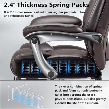 600lbs Big and Tall Office Chair for Heavy People,Heavy Duty Comfy Executive Office Desk Chair with Adjustable Lumbar Support,High Back Reclining PU Leather Computer Chair,Metal Base (Classic, Brown)
