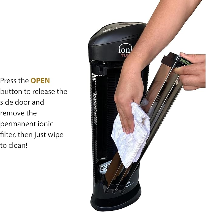 Ionic Pro Turbo (TA550) Ionic Air Purifier Tower for Home, Quiet Ionic Filterless Design, Covers Up to 500 Sq. Ft., Removes Odors, Smoke, Dust, and Allergens – Black