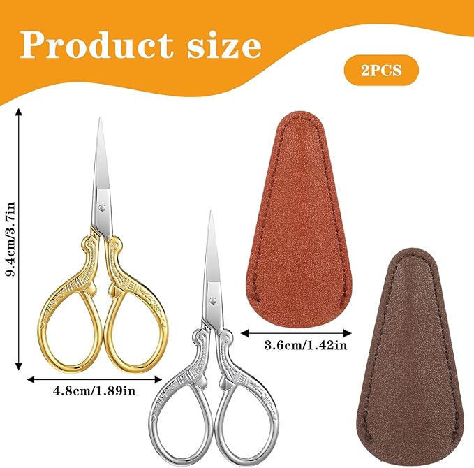 2 Pcs Embroidery Scissors 3.6 Inch, Small Sewing Scissors with PU Cover Stainless Steel Scissor Dressmaker Shears for DIY Craft Sewing Fabric Paper