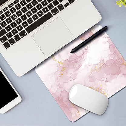 Square Mouse Pad with Stitched Edge, Premium Mousepad Washable Cloth. Computer Mouse Pad with Non-Slip Rubber Base, Mouse Pads for Computers Laptop Mouse 9.25x7.75x0.12 inch-Pink Marble