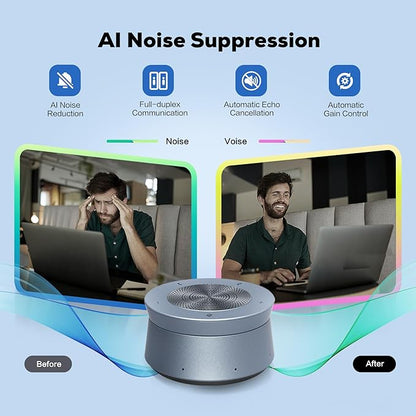 MAXHUB BM45 Conference Speakerphone, Meeting Speaker and Microphone for Audio Conferencing, 8-Mics Array 360° Sound Pickup 26ft Range, AI Noise Suppression Plug-and-Play, Certified for Microsoft Teams