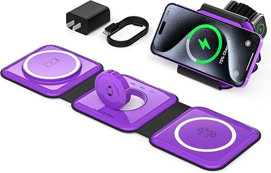 UCOMX 3 in 1 Charging Station for Multple Devices,Foldable 3 in 1 Wireless Charger for Travel,Nano Wireless Charging Station for iPhone16 15 14 13 12 Pro Max/Watch10 9 8 7 6 5 4 3 Ultra/AirPod Pro