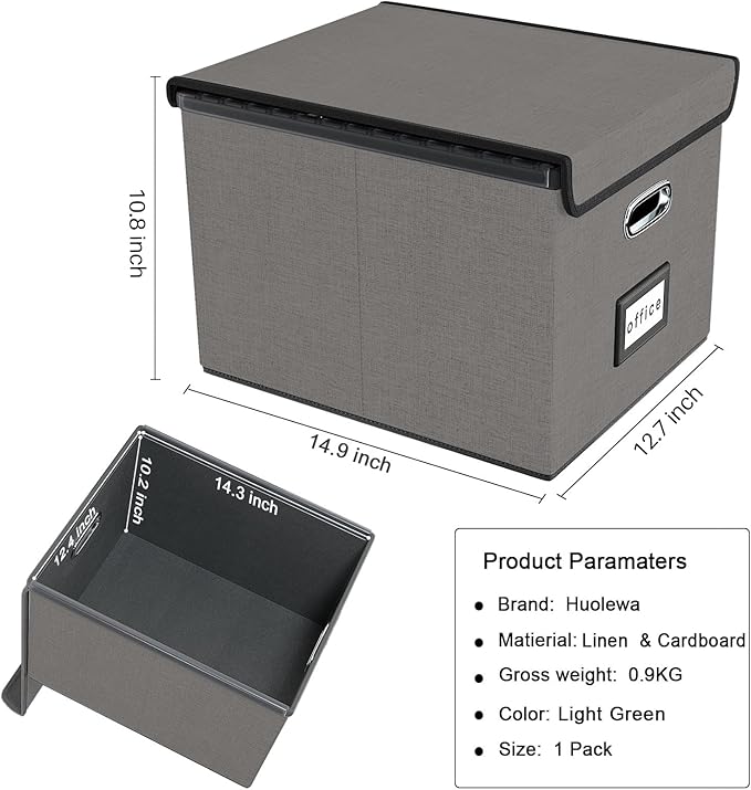 Huolewa Portable File Organizer Box with Lid, Stylish Filing Box Organizer Cabinet For Hanging File Folders, Universal Hanging Filing & Storage Boxes with Plastic Slides for Office/Decor/Home