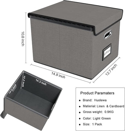 Huolewa Portable File Organizer Box with Lid, Stylish Filing Box Organizer Cabinet For Hanging File Folders, Universal Hanging Filing & Storage Boxes with Plastic Slides for Office/Decor/Home