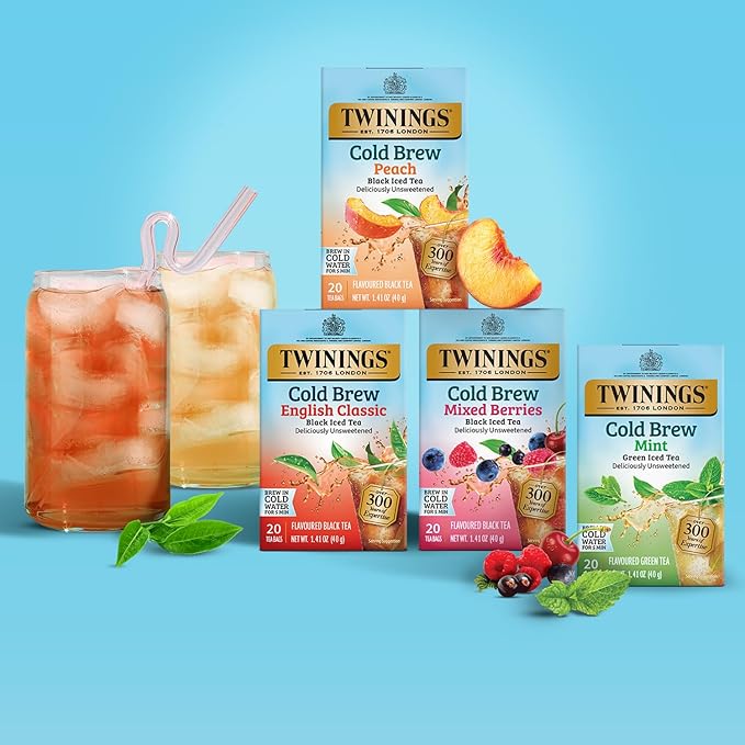 Twinings Mixed Berries Cold Brew Iced Tea Bags, 20 Count (Pack of 6), Unsweetened Flavoured Black Tea, Caffeinated, 120 Teabags