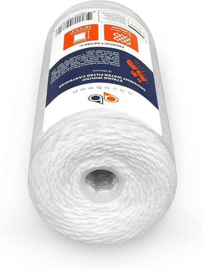 Aquaboon 5 Micron Water Filter 10 x 4.5 inch - String Wound Water Filter for Whole House System - Compatible with 84637, WPX5BB97P, PC10, 355214-45, 355215-45, WP10BB97P, WP5BB97P (6 Pack)
