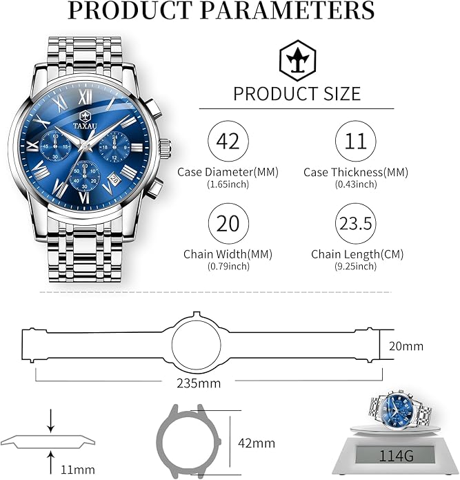 Watch Men Stainless Steel Luxury Diamond Chronograph with Date Business reloj de Hombre