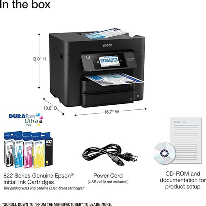 Epson Workforce Pro WF-4830 Wireless All-in-One Printer with Auto 2-Sided Print, Copy, Scan and Fax, 50-Page ADF, 500-sheet Paper Capacity, and 4.3" Color Touchscreen, Works with Alexa, Black, Large