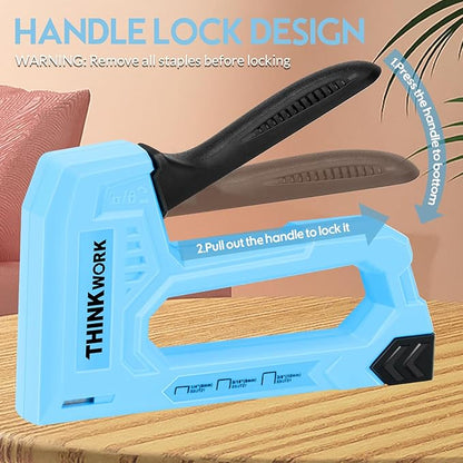 THINKWORK Light Duty Staple Gun - Upholstery Staple Gun for Wood with 1600pcs JT21 Staples 1/4", 5/16", 3/8" and Staple Remover, Fabric Stapler Gun for Crafts, Home Use, Wall, DIY, Lights Decora, Blue