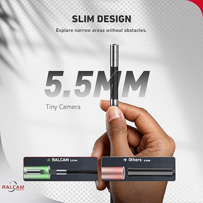 Two-Way Articulating Borescope for iPhone & Smartphone, Ralcam 5.5mm/0.21in Endoscope Camera with Light, HD Inspection Snake Camera with Battery for Engine, Pipe, HVAC Inspection