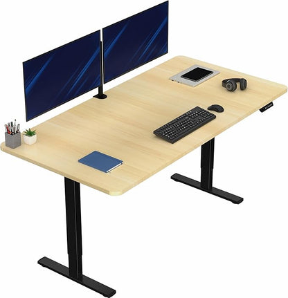 VIVO Electric 71 x 36 in Standing Desk, Memory Height Adjustment, 1B Series, Light Wood Top Black Frame, DESK-KIT-1B7C-36