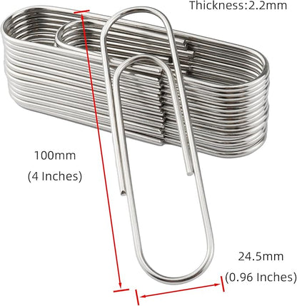 14 PCS 4 Inch (100mm) Extra Large Paper Clips Silver Rust Resistant Metal Strong Jumbo Paperclips for Office School Documents