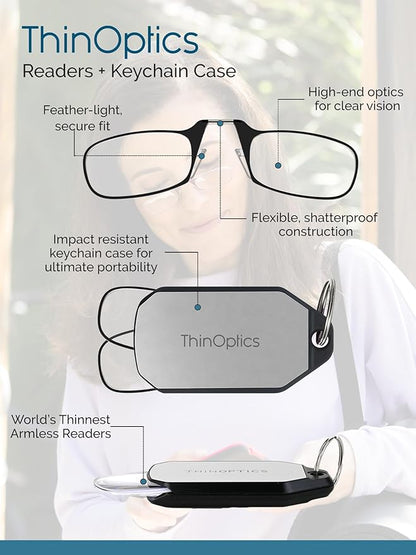 ThinOptics Keychain Case and Readers Rectangular Reading Glasses
