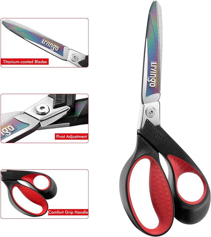 LIVINGO Industrial Scissors Heavy Duty: 9" Professional Multipurpose Shears Sharp Stainless Steel - Forged Titanium Coated Scissors for Fabric Sewing Carpet Craft Workshop Outdoor Home Office