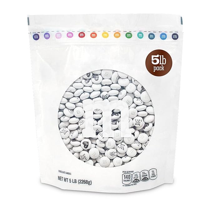 M&M’S WORLD Wedding Themed Milk Chocolate Candy - 5lbs Assorted Pre-designed Just Married, I Do Wedding Decoration White Wedding M&M'S Candy