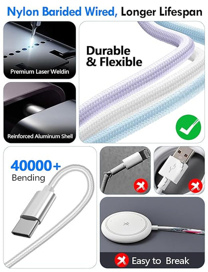2Pack Multi Charging Cable Cord for Travel Essentials,Apple Watch Charger,iPhone Charger,[3-in-2] Type C/Lightning Cable Portable Designed for iWatch,iPhone 17-8,Galaxy S25-21,AirPods,iPad-1.5M White