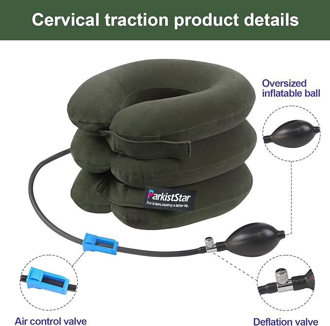 Cervical Neck Traction Device,inflatable neck extended version of the traction stand, relieve neck pain and shoulder pain, and effectively correct poor sitting posture (including health care tutorial)