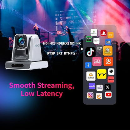 zowietek 4K PTZ Camera PoE, 12X Optical Zoom, Simultaneous HDMI and SDI Output, USB Out for Conference, RTSP/RTMP(s)/SRT, Standalone IP Live Streaming to YouTube for Meeting, Church, Event