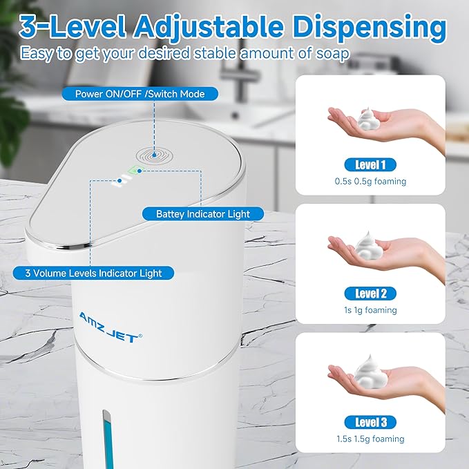 2 Pack Automatic Soap Dispenser, Touchless Rechargeable Dish Soap Dispenser, 3 Level Adjustable Dispensing, 350 ml/13oz Hand Soap Dispensers for Bathroom Kitchen (White)