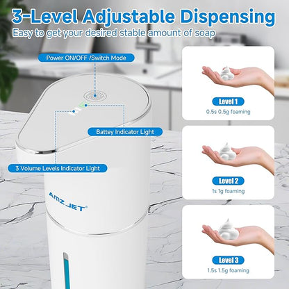 2 Pack Automatic Soap Dispenser, Touchless Rechargeable Dish Soap Dispenser, 3 Level Adjustable Dispensing, 350 ml/13oz Hand Soap Dispensers for Bathroom Kitchen (White)