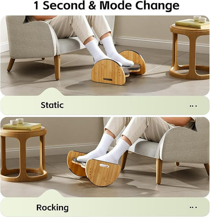 Ergonomic Under Desk Bamboo Footrest, 3-in-1 Reversible Rocking Footrest with Footpads, 4 Adjustable Heights Office Foot Stool, Large Anti-Slip Surface, Improves Posture and Blood Circulation