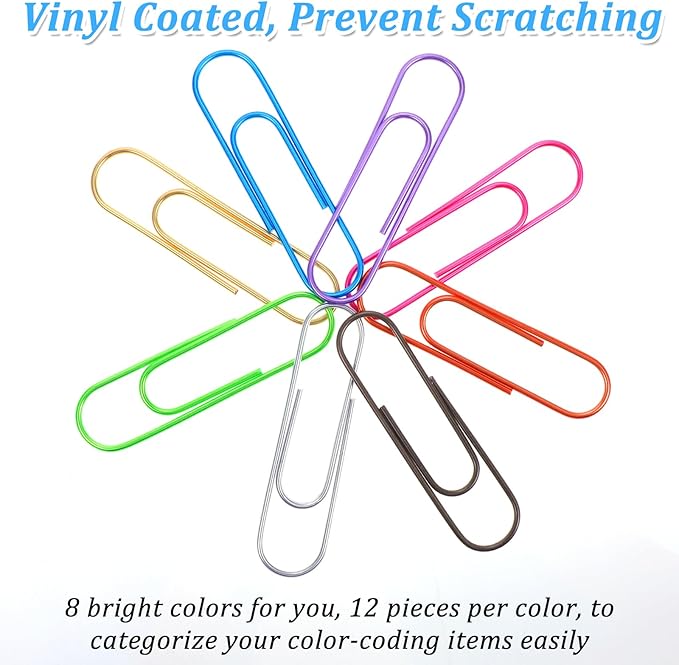 96 Pcs 4 Inch Large Paper Clips Jumbo Paper Clips 100 mm Metal Multicolored Giant PaperClips Bright Coated Extra Large Mega Paperclips for Bookmark Office School Home Organizing Files Document Decor