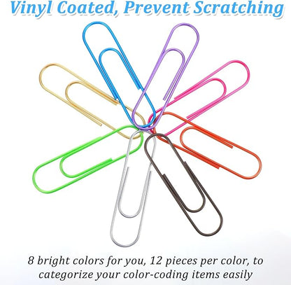 96 Pcs 4 Inch Large Paper Clips Jumbo Paper Clips 100 mm Metal Multicolored Giant PaperClips Bright Coated Extra Large Mega Paperclips for Bookmark Office School Home Organizing Files Document Decor