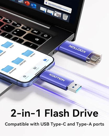 256GB USB C Flash Drive 5-Pack, KOOTION 2-in-1 Type-C Flash Drive USB-A & USB-C 3.0 Dual Drive OTG, Thumb Drive Memory Stick for Android Smartphone/Tablet/PC