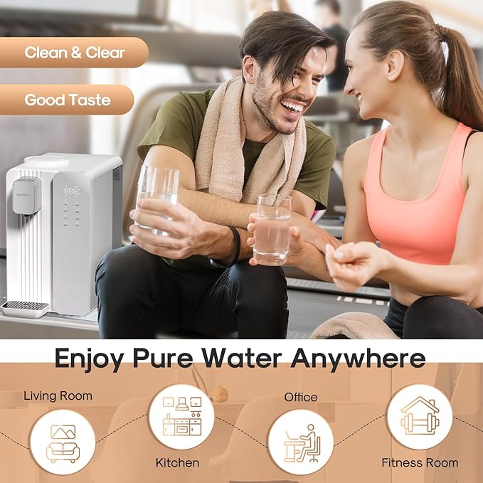 ICEPURE ICP-WFC004 Countertop Reverse Osmosis System, Instant Hot Water Dispenser, 3-Stage RO Water Filter, 3:1 Pure to Drain, Water Purifier for Home, 4 Temperature Options, No Installation Required