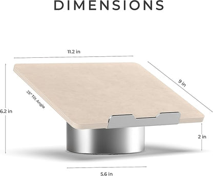 HumanCentric Laptop Riser for Desk in Maple Wood Top and Space Gray Aluminum Base, Compatible with MacBook and Other Laptops Up to 16 Inches, Ergonomic Computer Holder, 25-Degree Angle Tilt