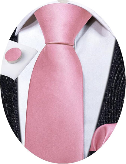 Barry.Wang Tie Sets for Men Silk Solid Necktie Stain Ties Handkerchief Pocket Square Cufflinks Wedding Business Dyed