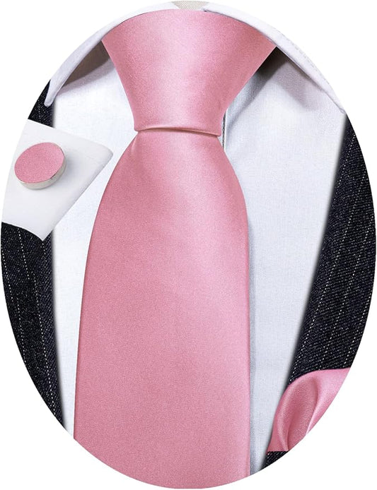 Barry.Wang Tie Sets for Men Silk Solid Necktie Stain Ties Handkerchief Pocket Square Cufflinks Wedding Business Dyed