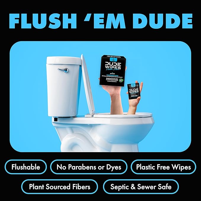 DUDE Wipes - Double Deuce - Two-In-One On-The-Go Flushable Wipes - 2 Pack, 80 Count - Unscented Extra-Large Individually Wrapped with Vitamin E & Aloe - Septic and Sewer Safe