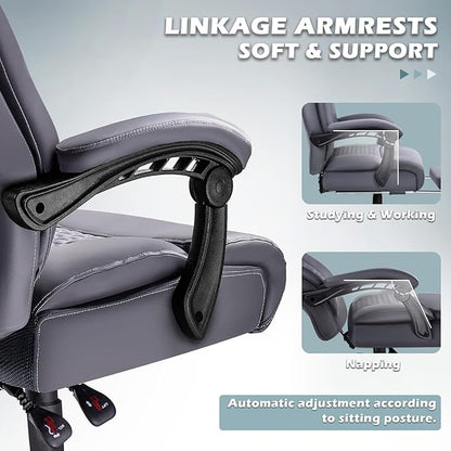 Big and Tall Office Chair with Foot Rest 400lbs, Heavy Duty Executive Leather Office Chair for Heavy People, Grey High Back Ergonomic Comfy Office Desk Chair with Lumbar Support and Footrest