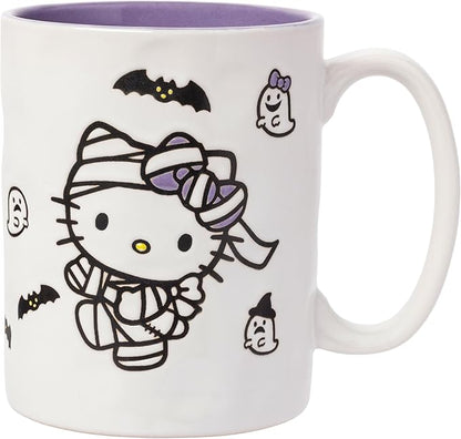 Silver Buffalo Sanrio Hello Kitty Halloween Spooky Wax Resist Ceramic Pottery Mug, 17 Ounces