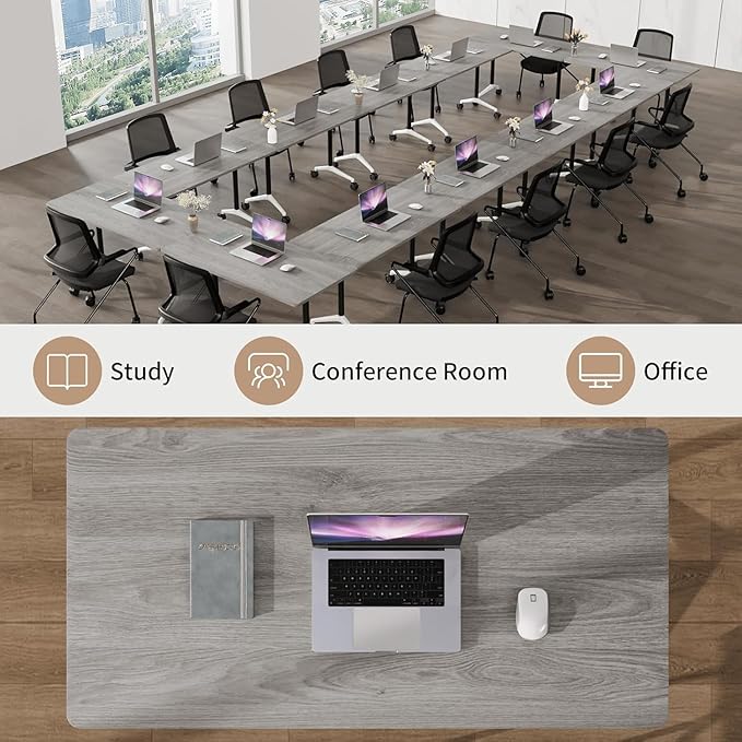 8-10 Person Conference Table Folding Conference Table for Office,Training, Seminar,Schools Modern Wood Conference Meeting Room Table Large Rectangular Conference Room Tables（4PCS,47in）