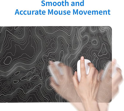 Topographic Contour Extended Big Mouse Pad Large,Gaming Mouse Pad Desk Pad,27.6x11.8 Inch Long Computer Keyboard Mouse Mat Mousepad with 3mm Non-Slip Base and Stitched Edge for Gaming and Office