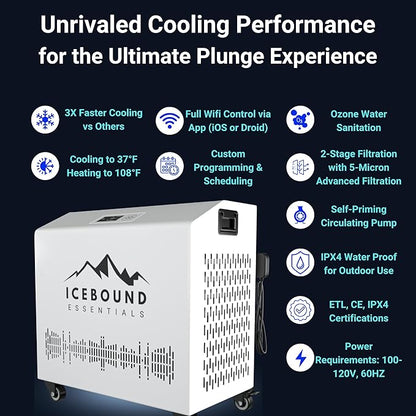 Ice Bath with Water Chiller - 1HP Efficient Hot and Cold Water Chiller for Ice Bath - Premium Ice Bath Tub with Chiller - WiFi - Filter - Ozone/UV - Cold Plunge with Water Chiller