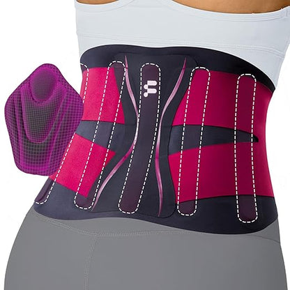 0.5mm Ultra Thin Back Brace for Women Men, Seamless Yoga Fabric for All Day Comfort, Wear under Clothes, Enhanced Lumbar Pad for Lower Back Pain Relief, Sciatica, Posture, Lifting, Rose, Size S