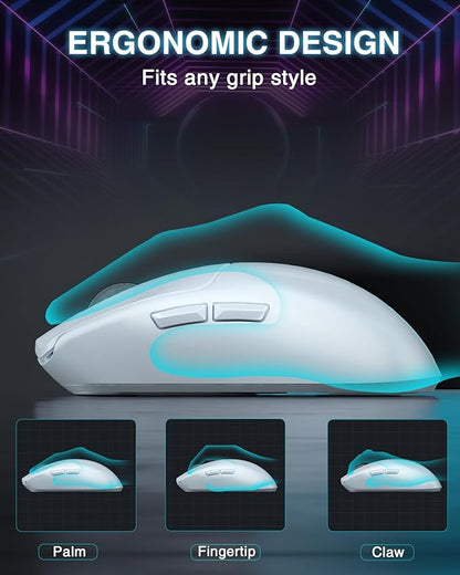 AULA SC580 Wireless Gaming Mouse, Tri-Mode 2.4G/BT5.0/USB-C Gaming Mouse, 12000 DPI Rechargeable Wireless Mouse with 6 Programmable Buttons, Ergonomic Computer Mouse for Laptop/PC/Mac/Tablet