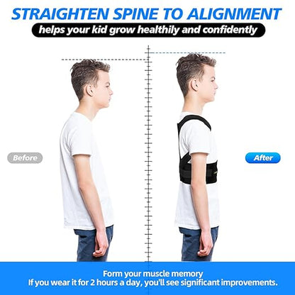Lexniush Posture Corrector for Kids Teenagers, Updated Adjustable Upper Back Posture Brace for Boys/Girls, Breathable Back Support Braces for Scoliosis, Hunchback, Pain Relief, Spine Corrector, M