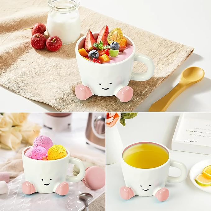 Coffee Mugs,Cute funny Mug For Women, 380ml Unique Ceramic Coffee Tea Cups, Office Mug Gift (pink)