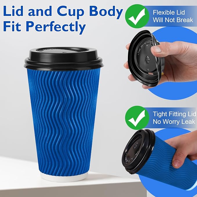 Disposable Coffee Cups with Lids 16 oz, To Go Paper Coffee Cups with Lids, Insulated Paper Cups for Hot or Cold Beverages (Navy, 500Pack)