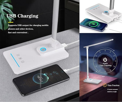 TECHNOVA LED Desk Lamp with 5 Color Temperatures | Sliding Stepless Dimming & One-Touch Timer | Foldable & Portable Design for Office/Study/Nail Art | USB Charging & Four-Axis Rotation for Small Desks